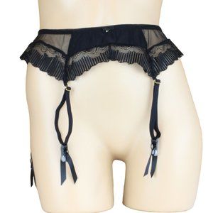 Charade Black Garter Belt Medium Lace 4 Suspenders Gold Accents Honeymoon P58